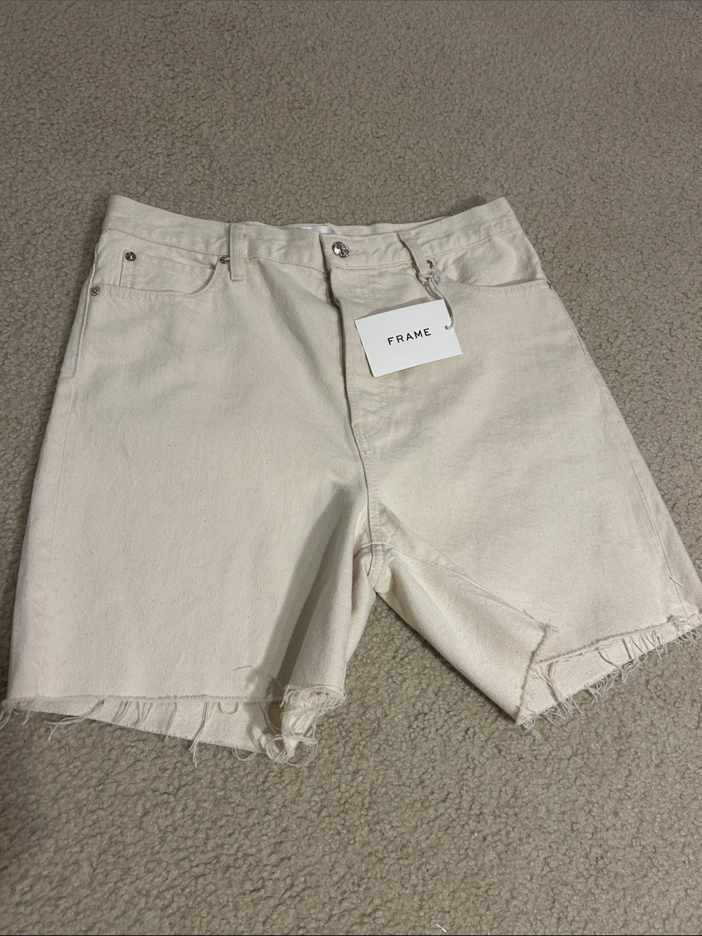 NWT FRAME The Timeless Raw-Hem Denim Bermuda Shorts - Picture 3 of 6